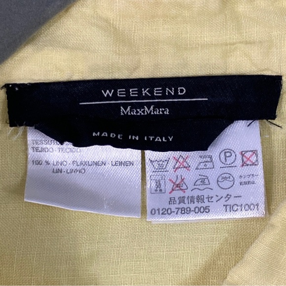 WEEKEND Max Mara Shirt Womens L Linen Yellow Button Up Long Sleeve Casual Italy - Picture 3 of 11